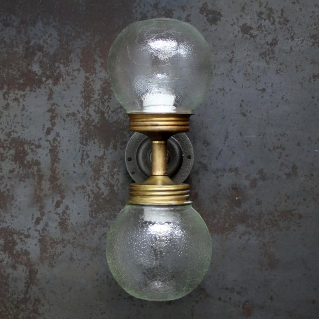 Vintage Double Sconce in Cast Iron with Frosted Glass and Brass For Sale - Image 6 of 10