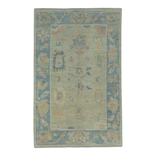 Blue & Cream Turkish Oushak Rug 3'11" x 6'2" For Sale