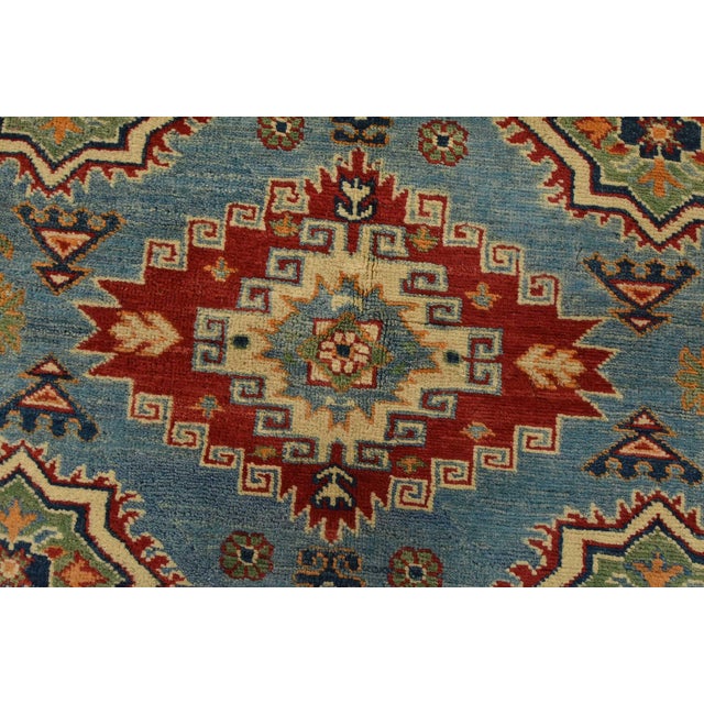 Textile Kazak Rug 5′ X 6’7” Blue Wool Tribal Hand-Knotted Oriental Carpet For Sale - Image 7 of 12