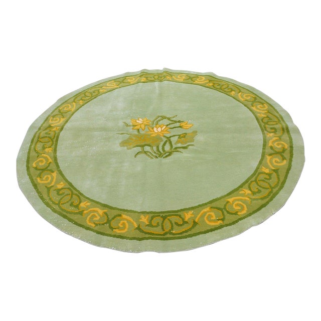 Vintage Chinese Art Deco Hand Knotted Wool Rug, Round For Sale