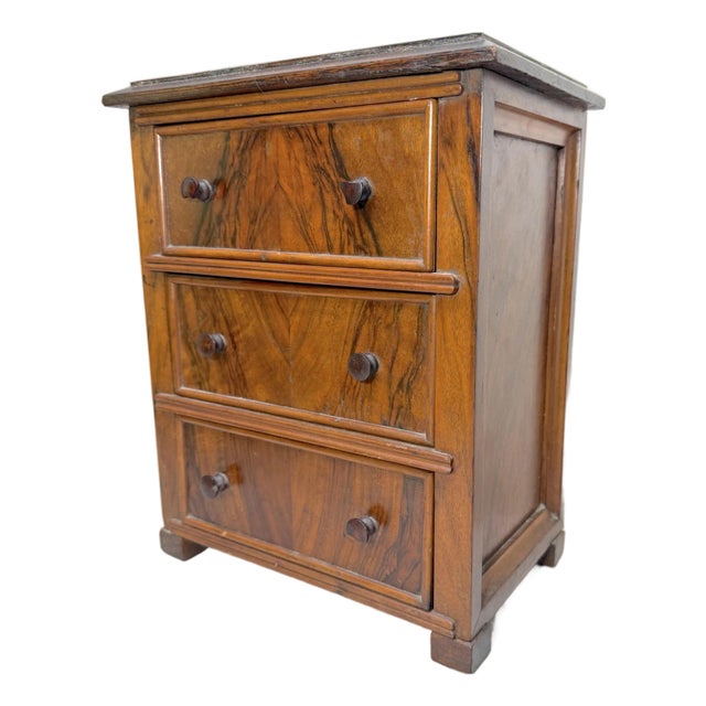 Antique Early 1900s Handmade Wood Veneer Salesman Sample Miniature Dresser Chest For Sale