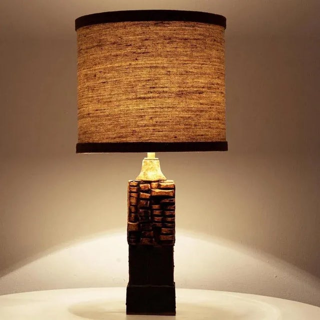 Ceramic Table Lamp with Beige Brique Lampshade attributed to R. Houben, 1970s For Sale - Image 10 of 12