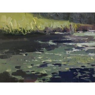 Rocks and Water by Jason Sacran | Oil on panel depicting a serene water landscape with rocks. For Sale