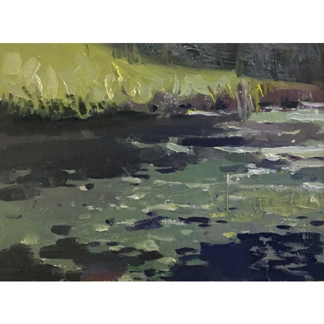 Rocks and Water by Jason Sacran | Oil on panel depicting a serene water landscape with rocks. For Sale