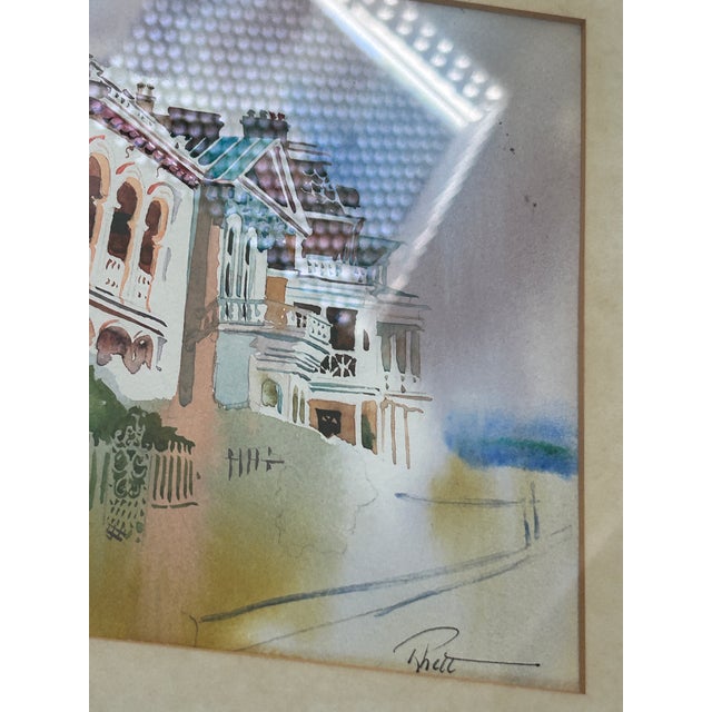 1990s Rhett Thurman “Rainy Battery 11” Original Charleston Watercolor — Signed & Framed For Sale - Image 10 of 11