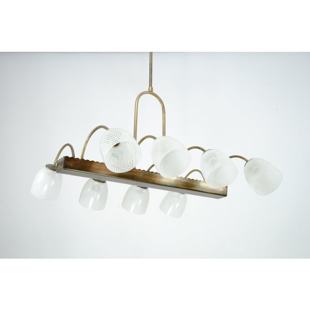 Metal Mid-Century Modern Reticello Glass Chandelier from Venini, Italy, 1940s For Sale - Image 7 of 18