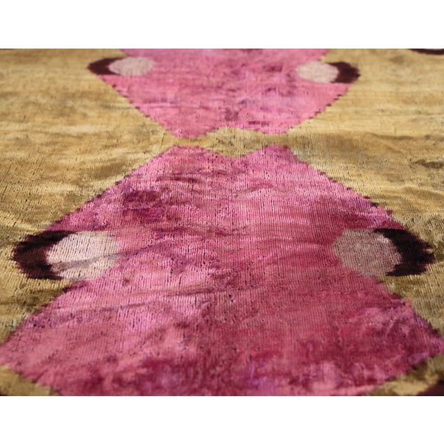 Pink Fuchsia Pink Ikat Velvet Throw Pillow 20x20 | Luxury Designer Accent Cushion For Sale - Image 8 of 8