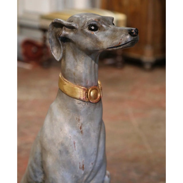 Gray Mid 20th Century Vintage Italian Carved Wooden Polychrome Greyhound Dog Sculpture For Sale - Image 8 of 11