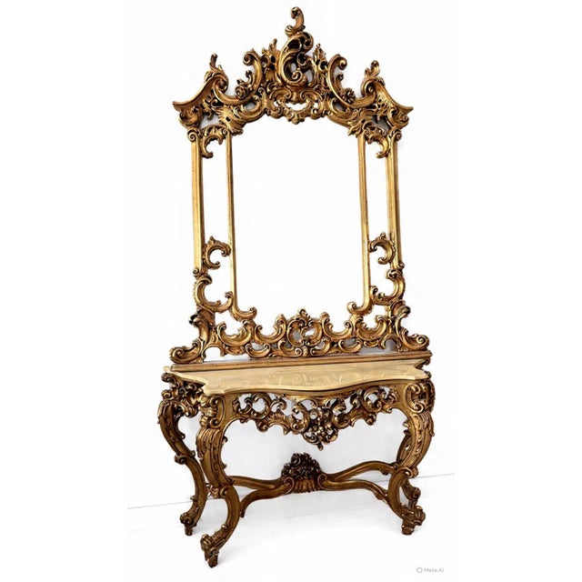 Console Table with Baroque Mirror, 1890s, Set of 2 For Sale - Image 17 of 17