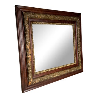 Antique Traditional Victorian Gold Ornate Gesso & Solid Wood Walnut Finish Mirror For Sale