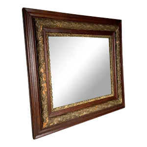 Antique Traditional Victorian Gold Ornate Gesso & Solid Wood Walnut Finish Mirror