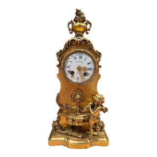 19th-Century French Bronze Doré Mantel Clock With Cherub, Signed G. Fabre, Paris For Sale