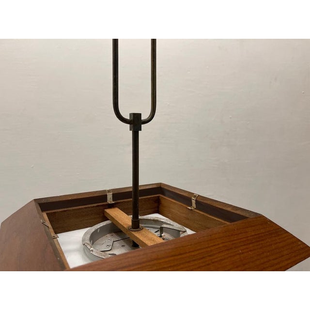 1950s Mid-Century Modern Wood, Bronze and Opaline Glass Pendant Light, 1950s For Sale - Image 5 of 9