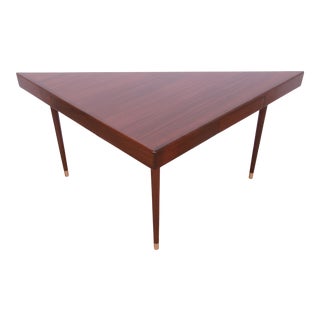 Harvey Probber Teak and Brass Triangle Desk or Console Table, Newly Refinished For Sale