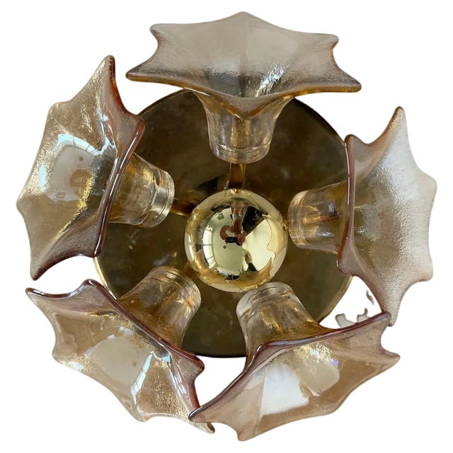 Mid-Century Amber Murano Glass Sputnik Flower Ceiling from Sische, 1960s For Sale