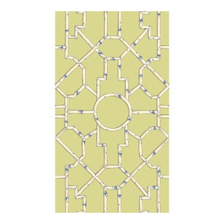 Sample - The House of Scalamandré Baldwin Bamboo Wallcovering, Cream & Blue on Lettuce For Sale
