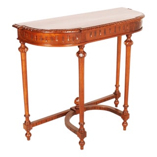 Wax-Polished Walnut Demi-Lune Console Table attributed to Bassanos Ebanistery, 1920s For Sale