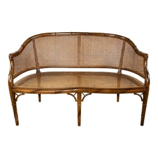 Century Chair Faux Bamboo Caned Chippendale Style Bench For Sale