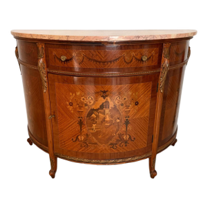 Late 20th Century Italian Neoclassical Inlaid Demilune Marble-Top Cabinet Console