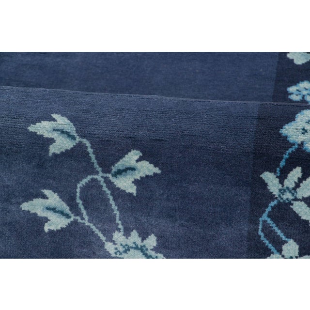 Rug & Kilim Contemporary Chinese Deco Style Blue Floral & Pictorial Wool Runner by Rug & Kilim For Sale - Image 4 of 9