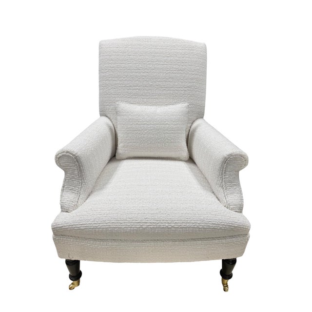 Pearl White Bouclé Chaise Lounge Chair With Matching Ottoman and Kidney Pillow For Sale - Image 4 of 10