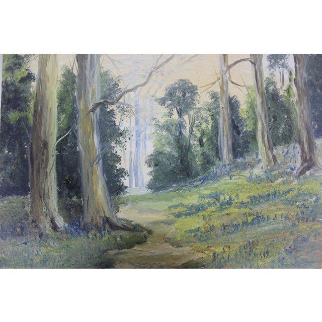 Green Vintage Landscape Oil Painting, Original Art, Signed by Artist Trees, Unframed For Sale - Image 8 of 10