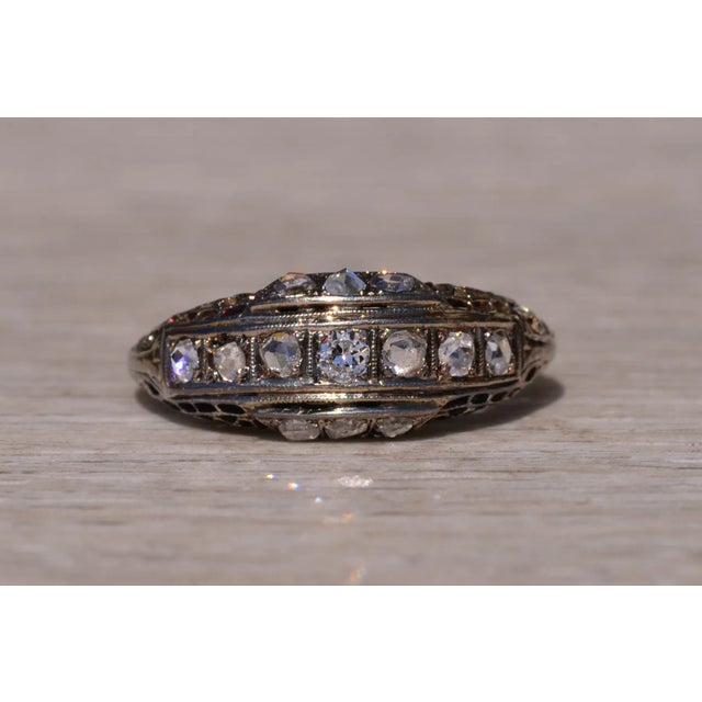 The Double Springs: Antique White Gold Art Deco Rose Cut Diamond Ring For Sale - Image 4 of 11