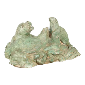 Contemporary Lost Wax Cast Bronze Sea Lion Sculpted Group with Verde Patina
