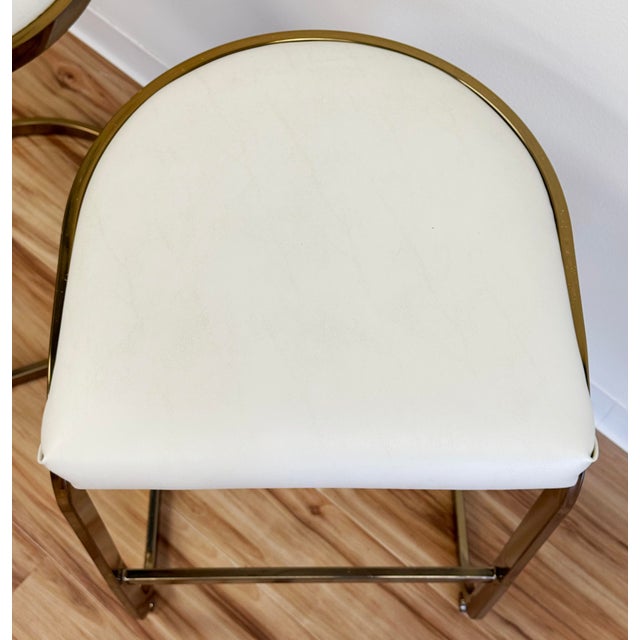Vintage Brass Cantilever Bar Stools Attr to Milo Baughman, a Pair For Sale - Image 9 of 11