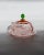 Vintage Glass Cloche Dish with Plate in Pink and Green Glass with Engraved Floral Decor, Italy, 1930s For Sale - Image 5 of 11