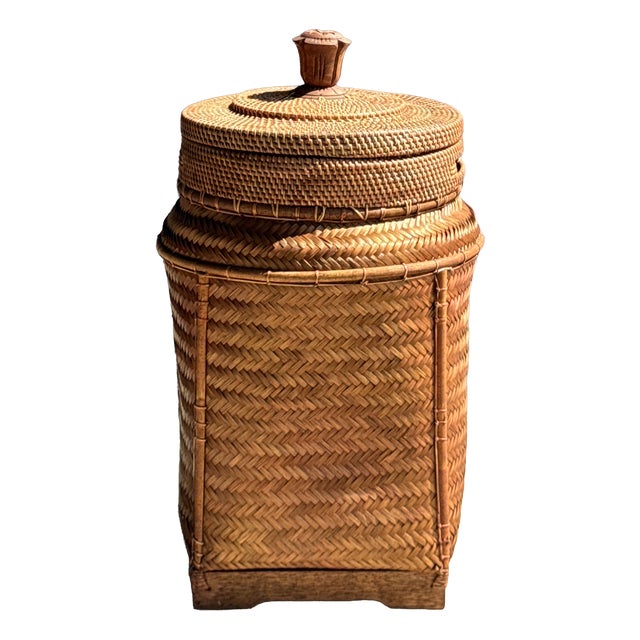 Large Indonesian Wicker Fishing Basket with Lid For Sale