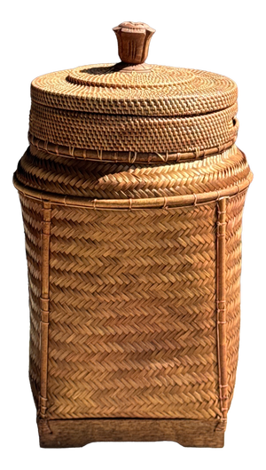 Large Indonesian Wicker Fishing Basket with Lid