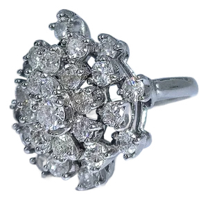 14k White Gold Diamond Cluster Cocktail Ring - Size 5.25