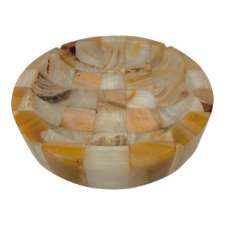 Large Vintage Onyx Checkerboard Pattern Ashtray Catchall For Sale