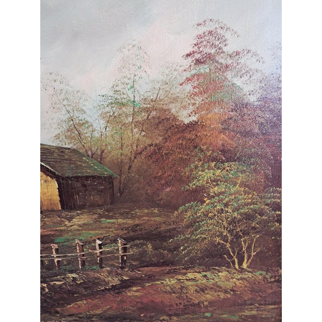 Vintage Woodland Lake Oil Painting on Canvas, Gold Frame, Signed, 1980s, Large For Sale - Image 13 of 18