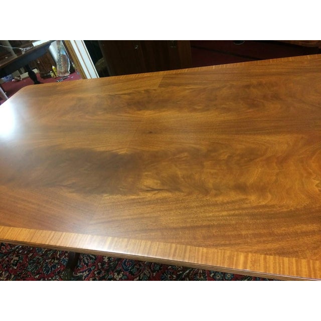 Vintage Banded Mahogany Table, Trestle Style Base Dining Table For Sale - Image 11 of 16