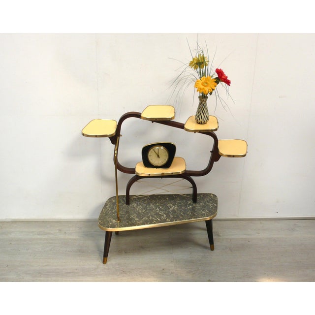 50s 60s side table / flower stand / flower cake stand with 6 levels in black marbled formica on the base level and pastel...