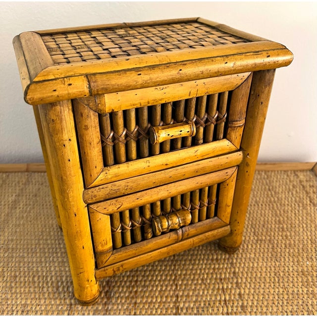 Wood Bamboo Chest With Two Drawers Table Riser For Sale - Image 7 of 10