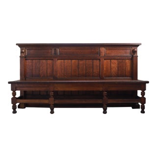 Antique French Provincial Courthouse Bench, Church Pew, Quarter Sawn Oak For Sale