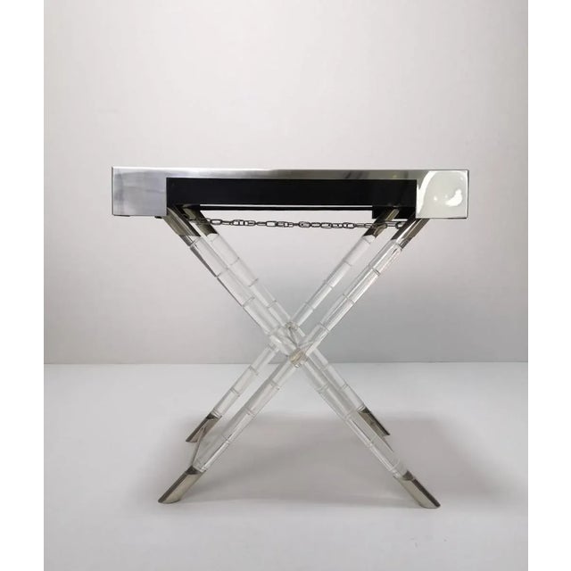 Bamboo, Methacrylate and Chrome Folding Table, 1970s, in Very Good conditions. Designed 1970 to 1979