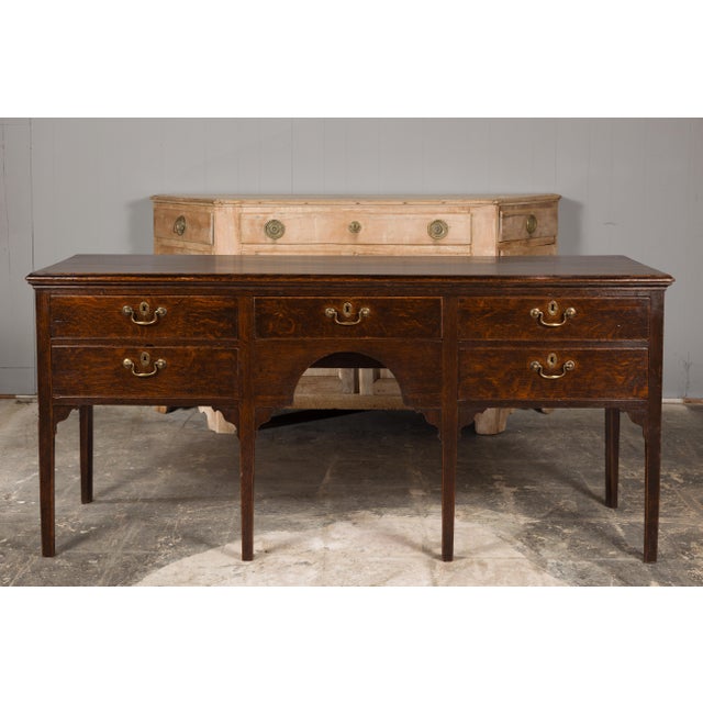 19th Century English 19th Century Oak Sideboard with Five Drawers and Carved Spandrels For Sale - Image 5 of 12