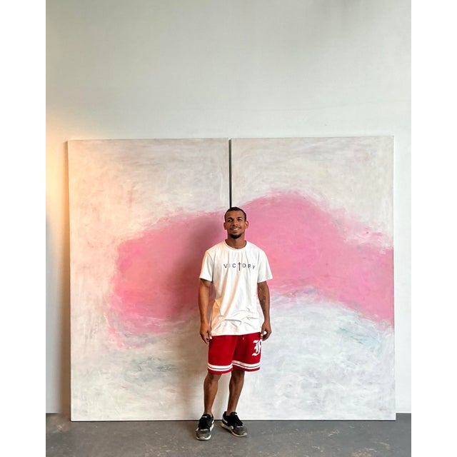 Vintage Monumental Original Abstract Diptych Oil Painting on Canvas - Set of 2 For Sale - Image 12 of 12