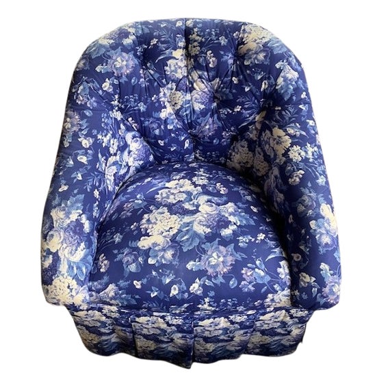 Custom Curvy Chair and Ottoman in Ralph Lauren For Sale - Image 11 of 12