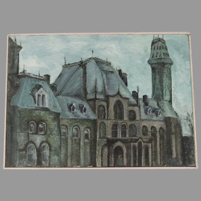 Mid 20th Century Architectural Cityscape Painting For Sale - Image 9 of 9