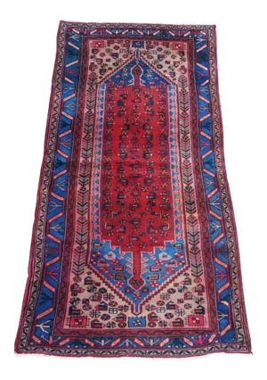 Vintage Persian Hand Knotted Wool Touserkan Runner Rug Blue & Red