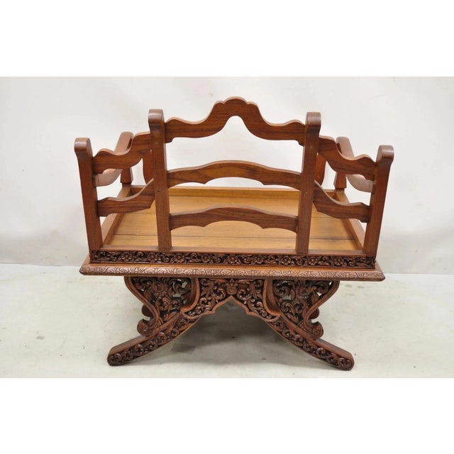 Vintage Chinoiserie Carved Teak Wood Howdah Elephant Saddle Accent Chair For Sale - Image 10 of 12