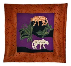 Hand-Painted Silk Scarf Leopard Jungle Theme