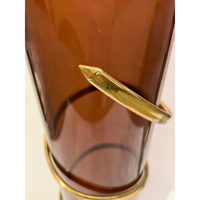 Mid-Century Modern 1970s Italian Organic Brass Snake Swirls Brown Lucite Tall Vase For Sale - Image 3 of 12
