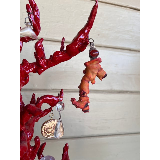 Wunderkammer-Style High-Quality Faux Red Coral Decorative Sculpture With Antique Pendants Handpainted Vase & Marble Base For Sale - Image 15 of 17