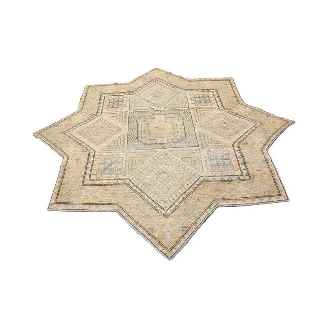 Islamic Ariana 6'4" Star-Shaped Geometric Afghan Hand-Knotted Wool Rug For Sale - Image 3 of 6
